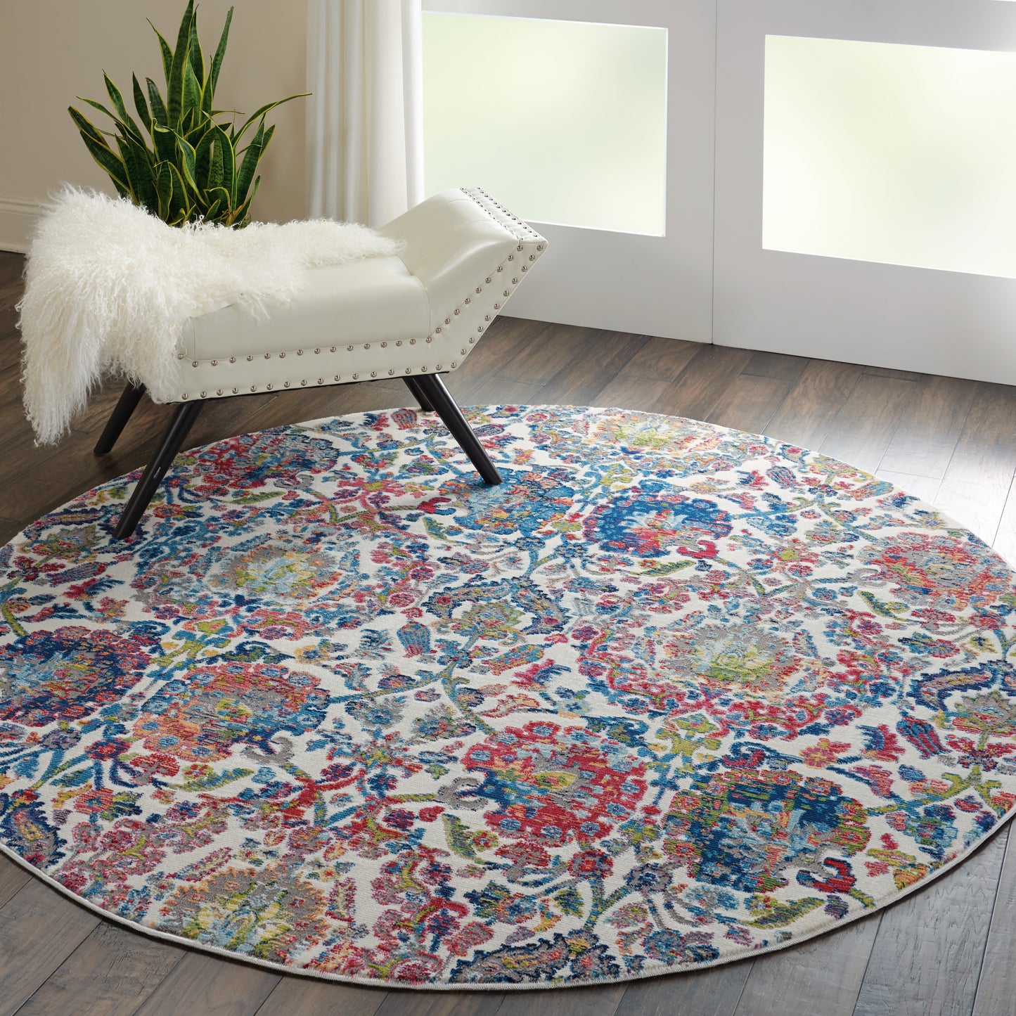 Nourison Ankara Global 6' x Round Ivory Blue Vintage Indoor Rug