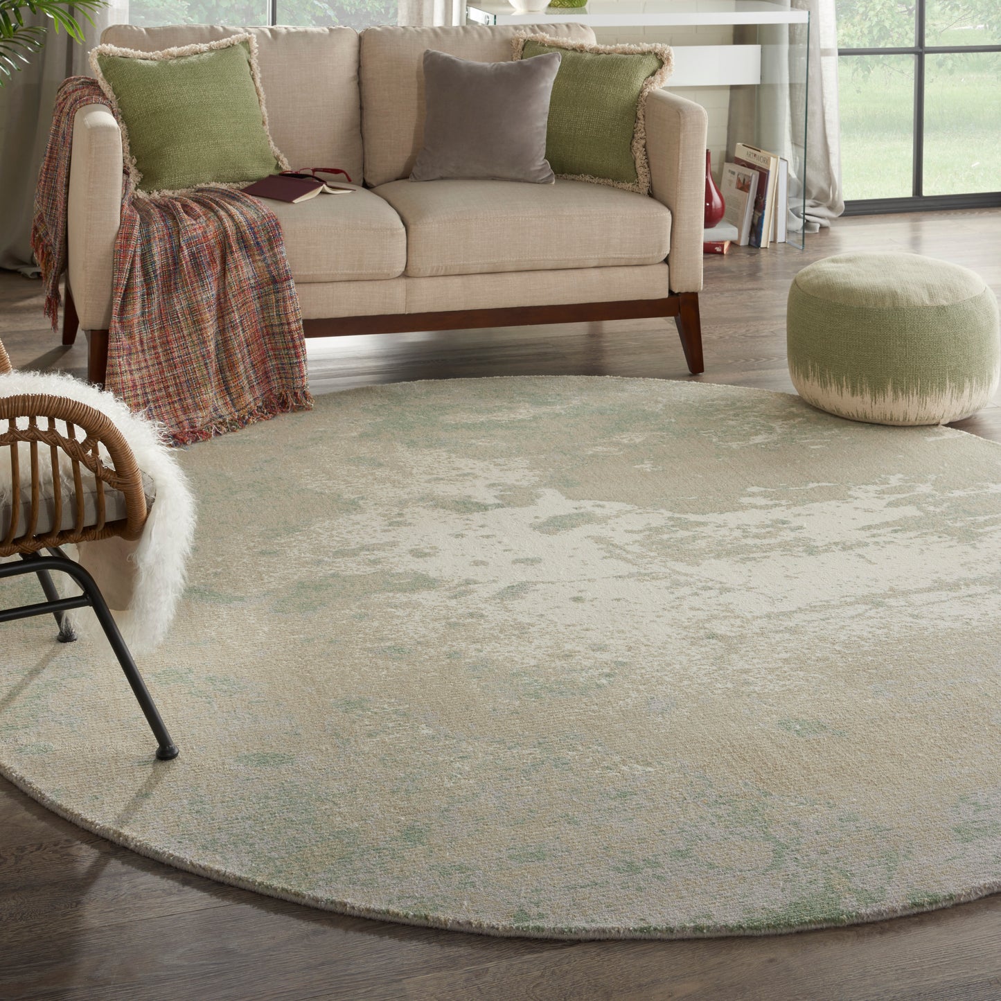 Nourison Twilight 8' x Round Ivory Green Modern Indoor Rug