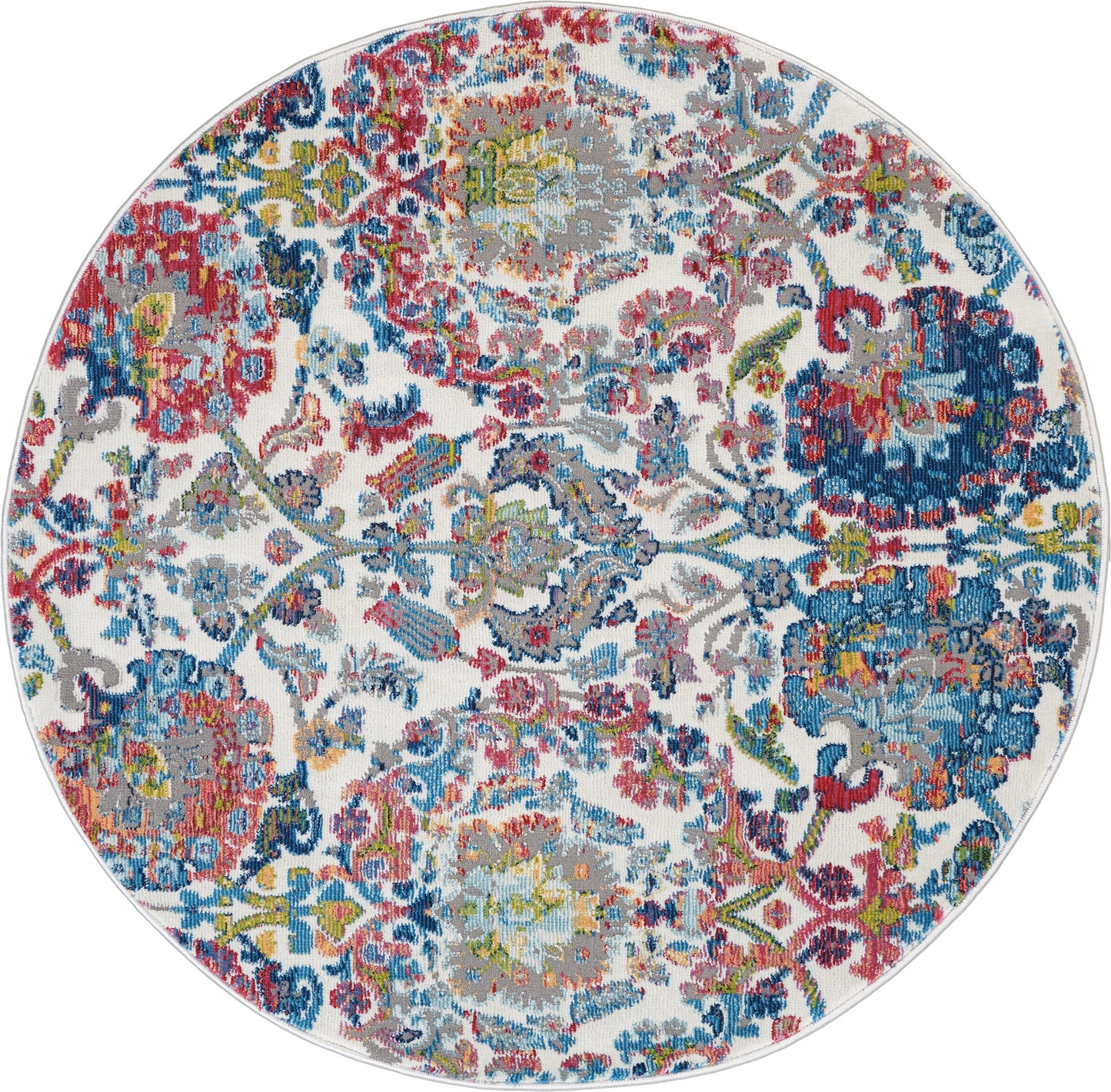 Nourison Ankara Global 4' x Round Ivory Blue Vintage Indoor Rug