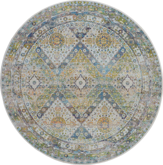 Nourison Ankara Global 6' x Round Blue Green Vintage Indoor Rug