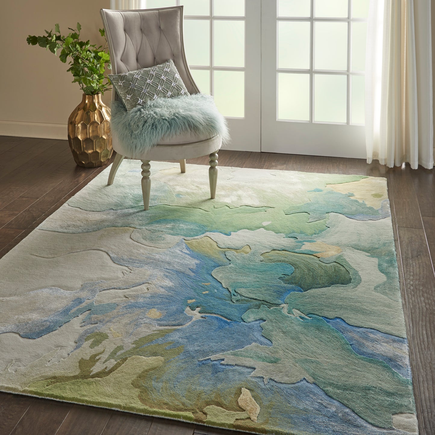 Nourison Prismatic 5'6" x 7'5" Seafoam Modern Indoor Rug