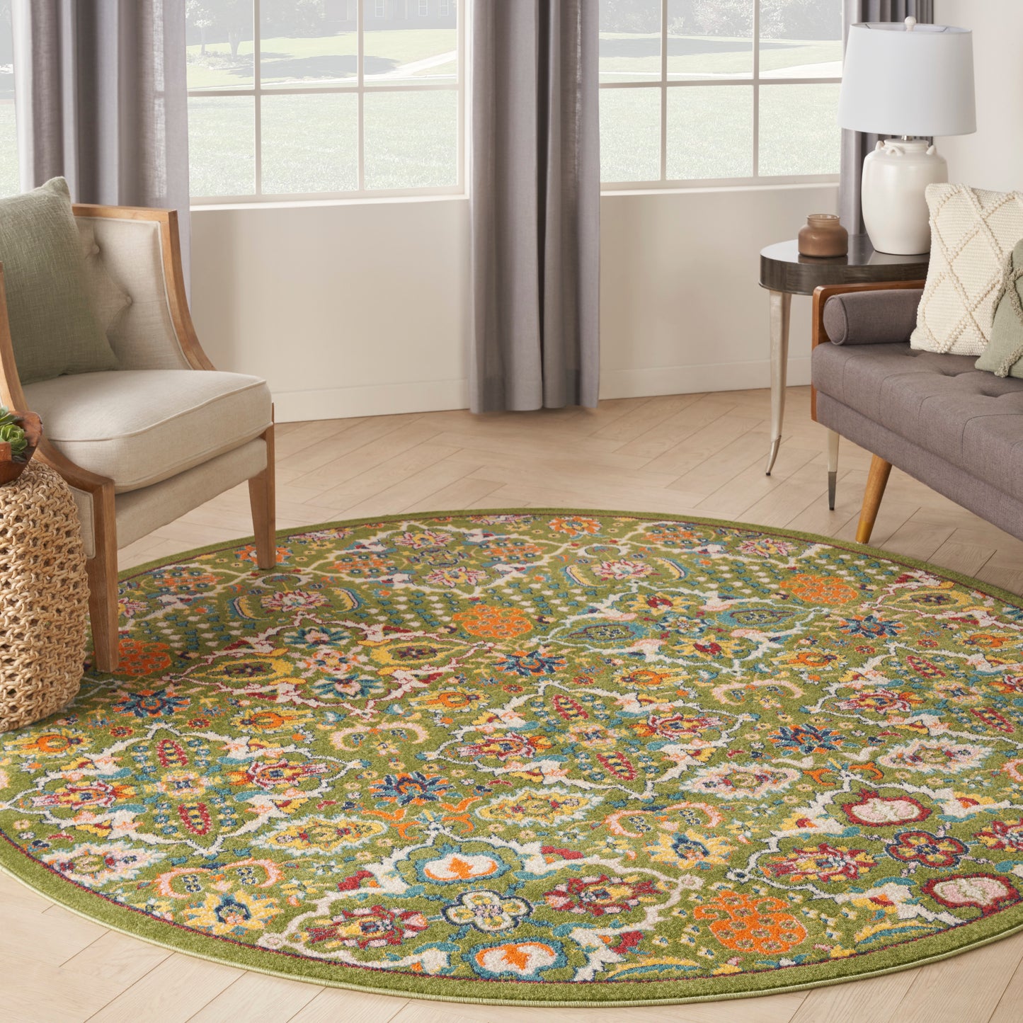 Nourison Allur 7’10” x Round Sage Ivory Bohemian Indoor Rug