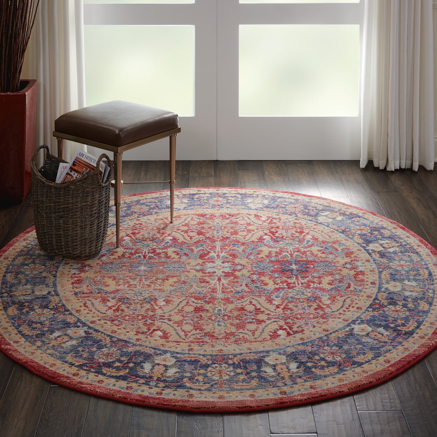 Nourison Ankara Global 6' x Round Red Vintage Indoor Rug