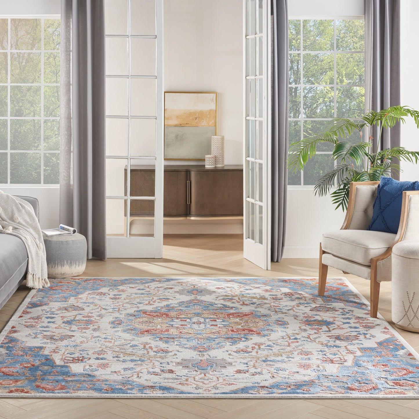 Nourison Elation 9' x 12' Ivory Blue Transitional Indoor Rug