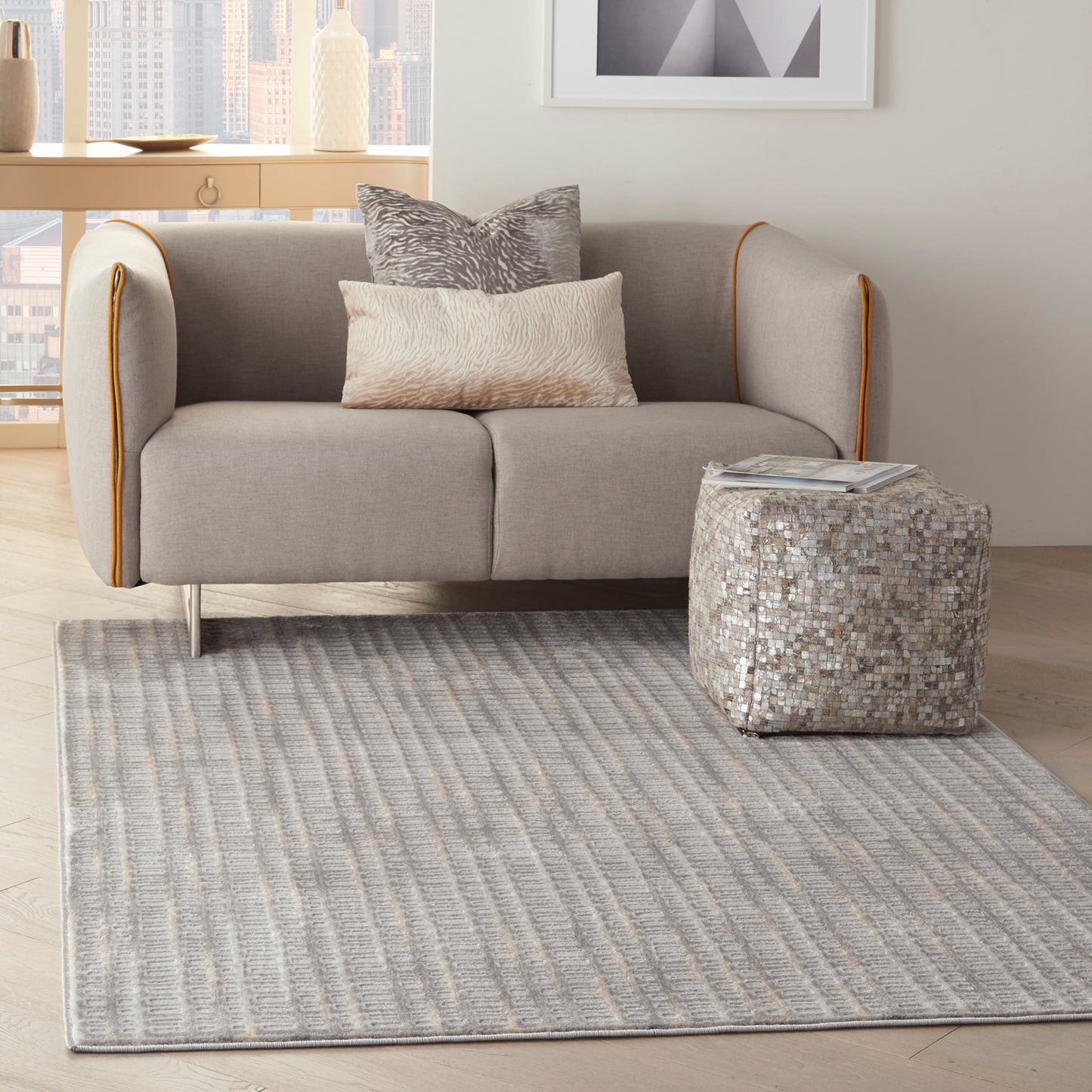 Nourison Solace 5'3" x 7'3" Grey Beige Contemporary Indoor Rug