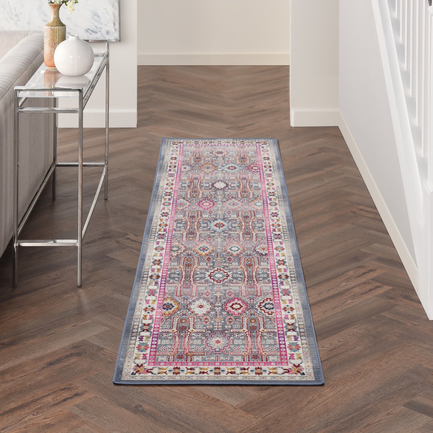 Nourison Vintage Kashan 2' x 6' Grey/Multi Bohemian Indoor Rug