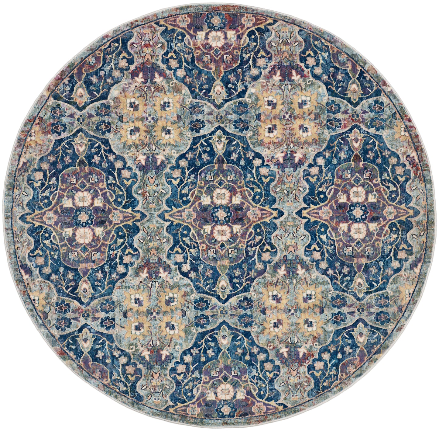 Nourison Ankara Global 6' x Round Navy Multicolor Bohemian Indoor Rug