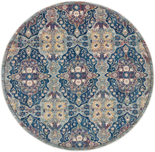 Nourison Ankara Global 6' x Round Navy Multicolor Bohemian Indoor Rug