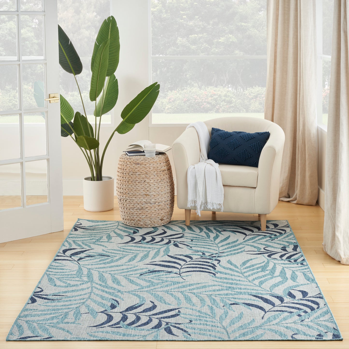 Nourison Garden Oasis 6' x 9' Blue Tropical Rug