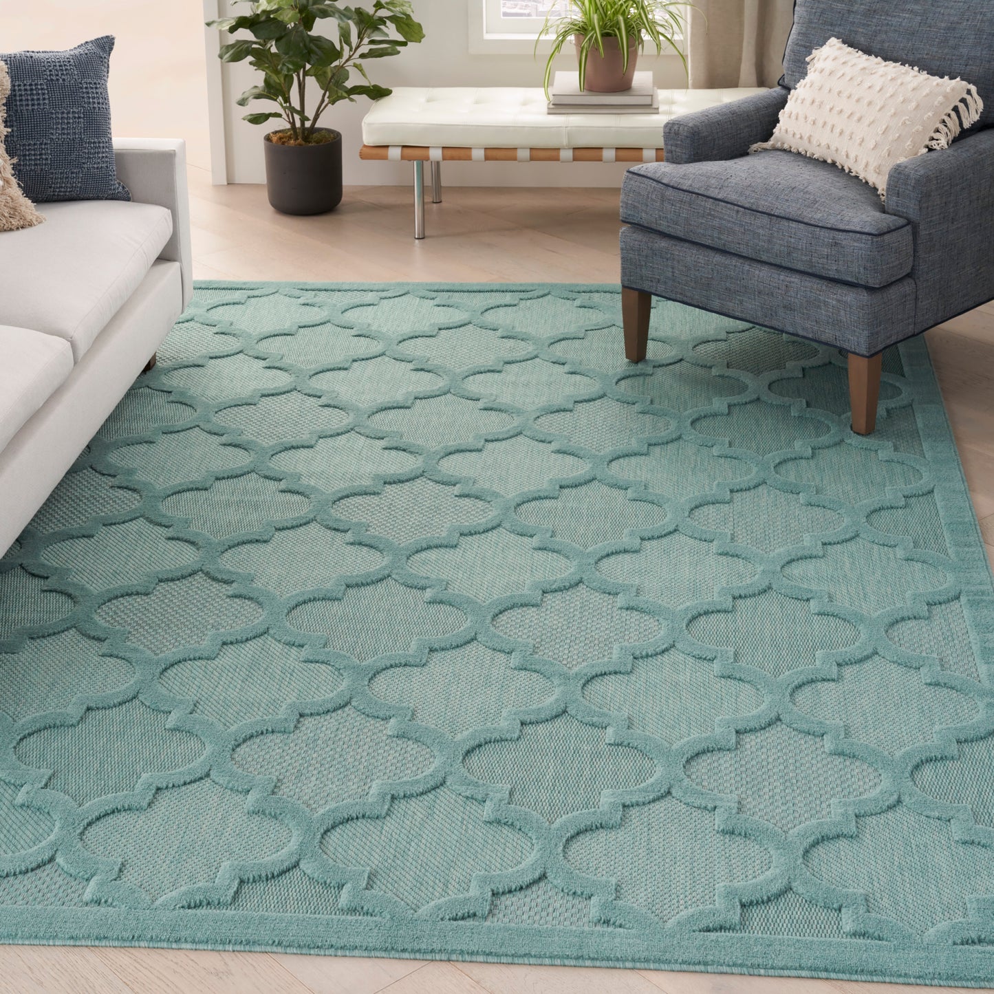 Nourison Easy Care 7' x 10' Aqua Teal Modern Rug