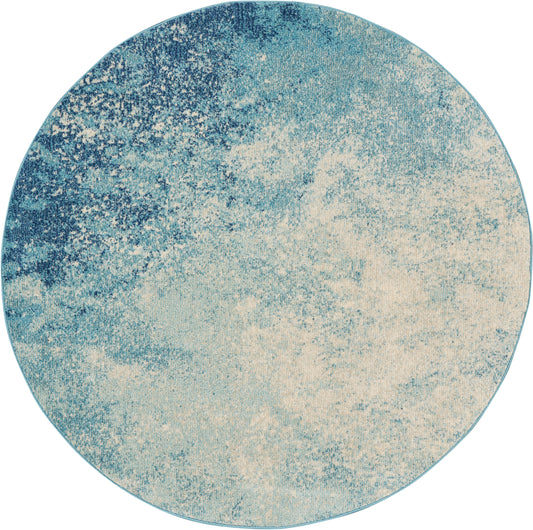 Nourison Passion 4' x Round Navy Light Blue Modern Indoor Rug