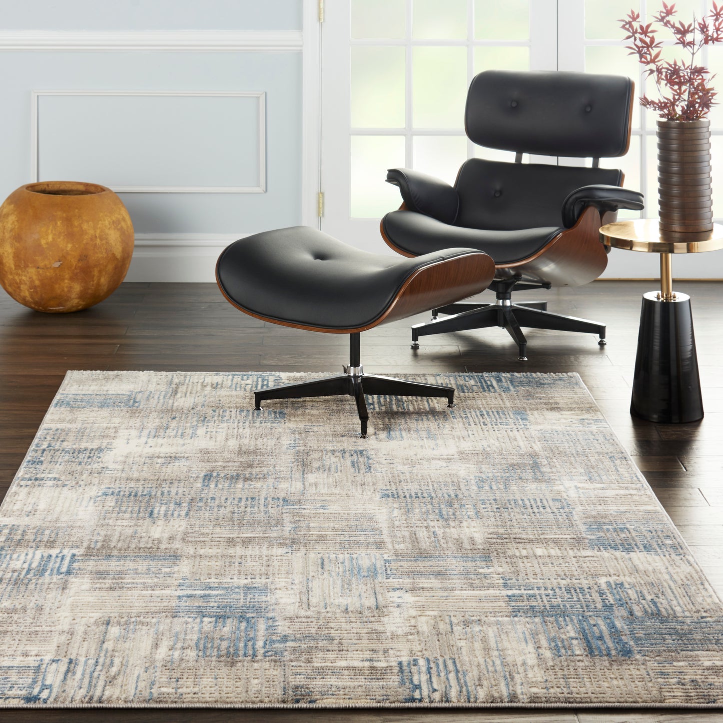 Nourison Solace 5'3" x 7'3" Ivory/Grey/Blue Modern Indoor Rug