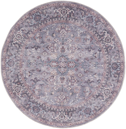 Nicole Curtis Machine Washable Series 1 5'3" x Round Grey Vintage Indoor Rug