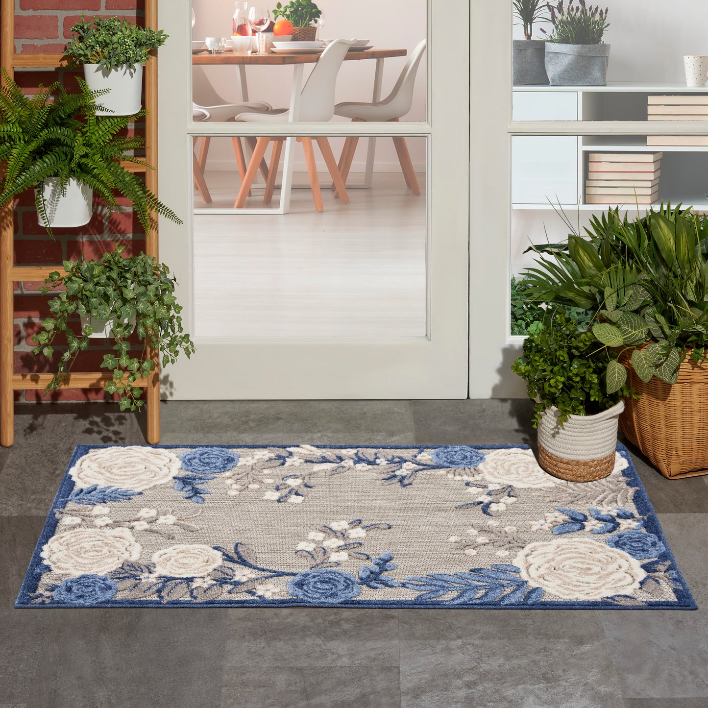 Nourison Aloha 2'8" x 4' Blue Grey Contemporary Rug