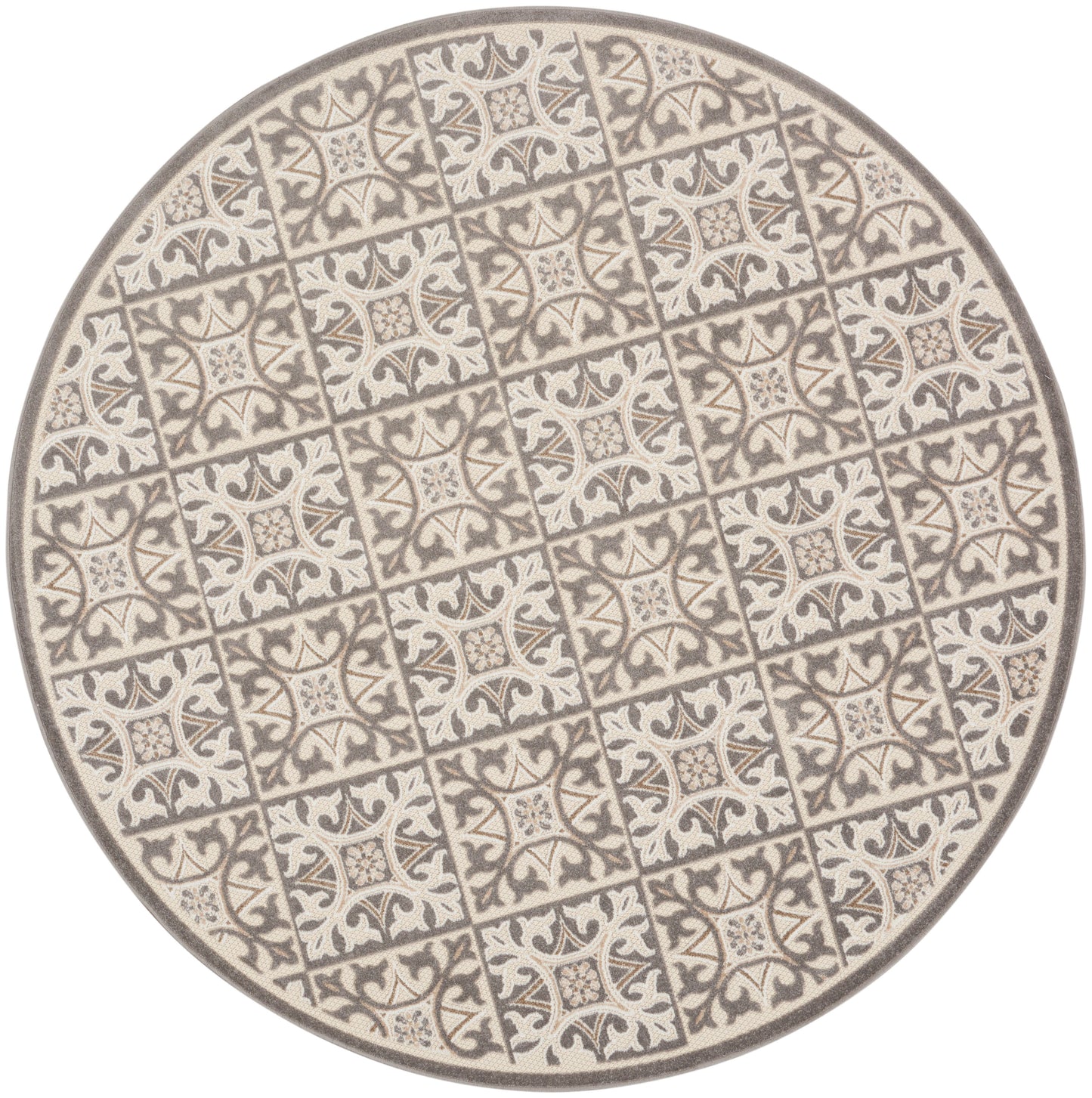 Nourison Aloha 7'10" x Round Ivory Grey Contemporary Rug