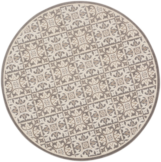 Nourison Aloha 7'10" x Round Ivory Grey Contemporary Rug