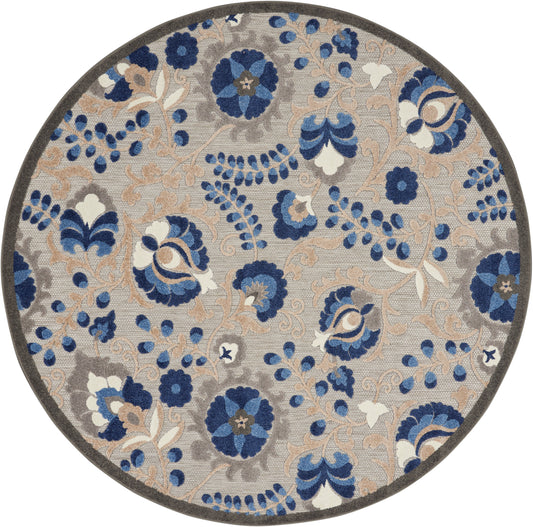 Nourison Aloha 7'10" x Round Natural Blue Farmhouse Rug