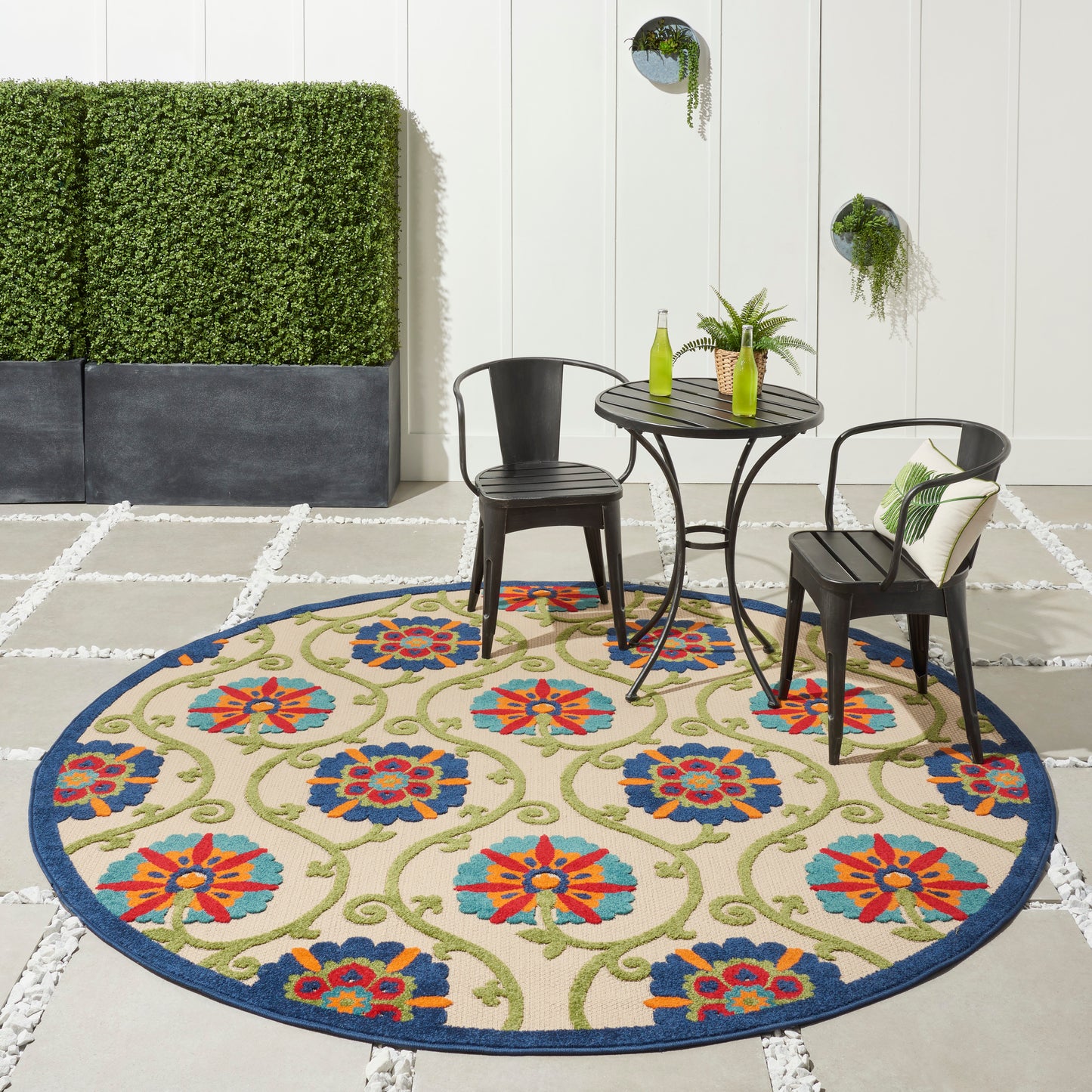 Nourison Aloha 7'10" x Round Blue Multicolor Contemporary Rug