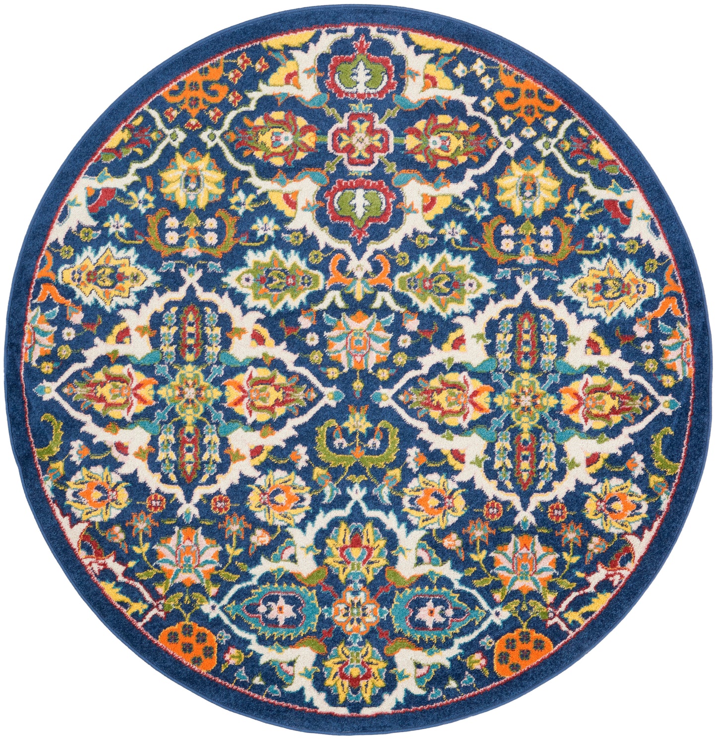 Nourison Allur 5'3" x Round Navy Multicolor Bohemian Indoor Rug