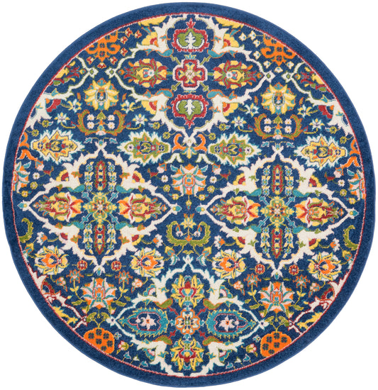 Nourison Allur 5'3" x Round Navy Multicolor Bohemian Indoor Rug