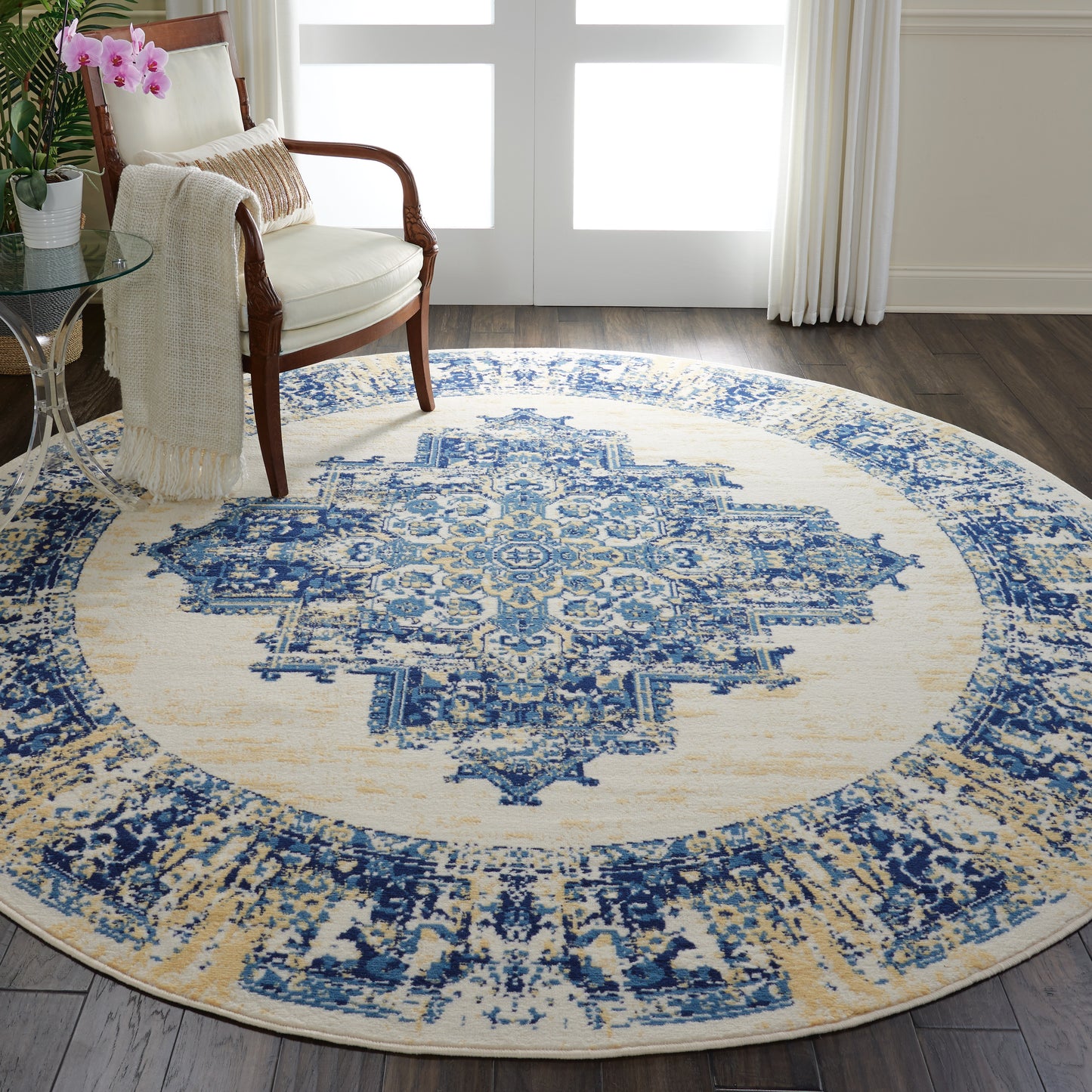 Nourison Grafix 8' x Round White Vintage Indoor Rug