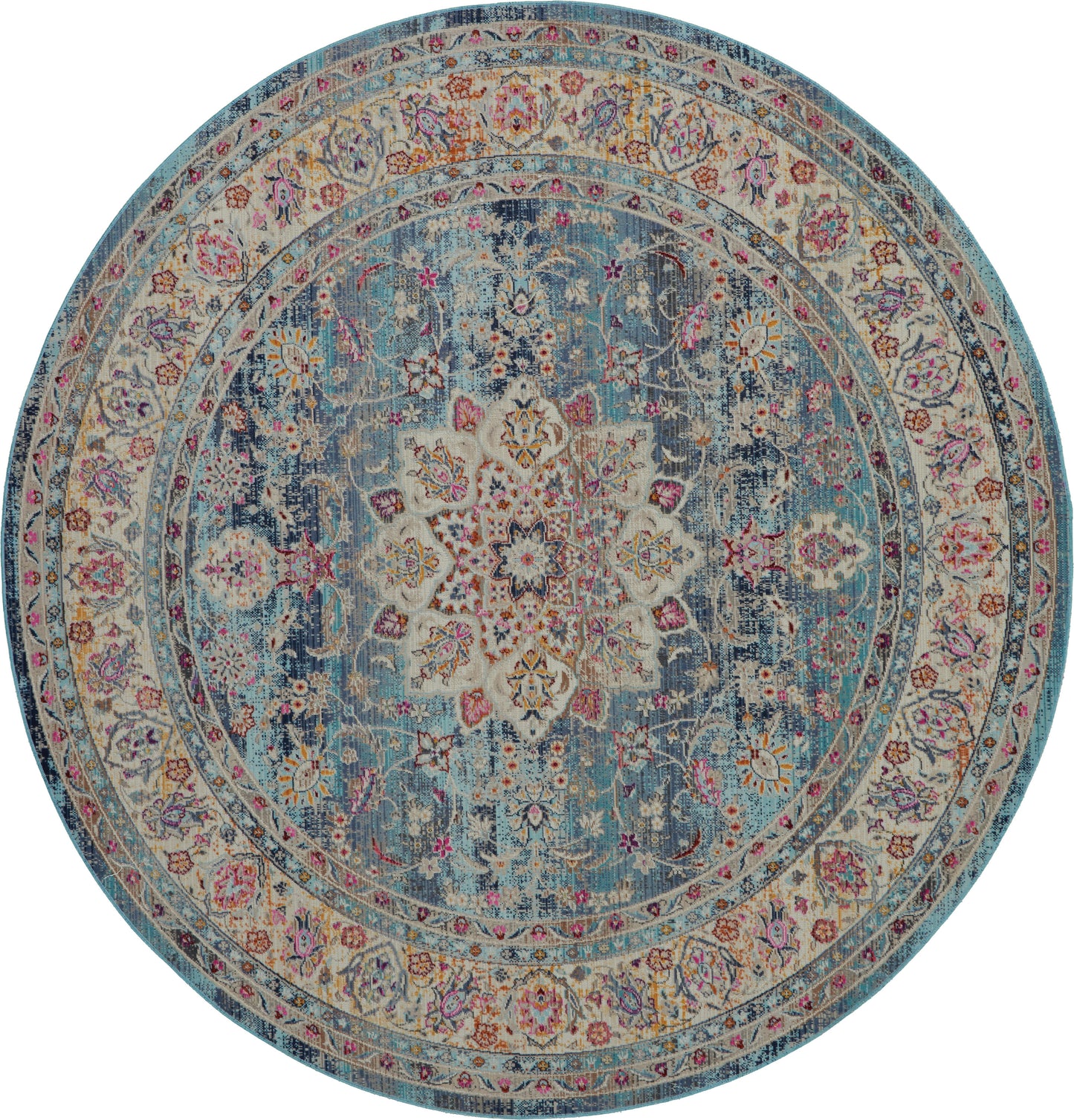 Nourison Vintage Kashan 4' x Round Blue Vintage Indoor Rug