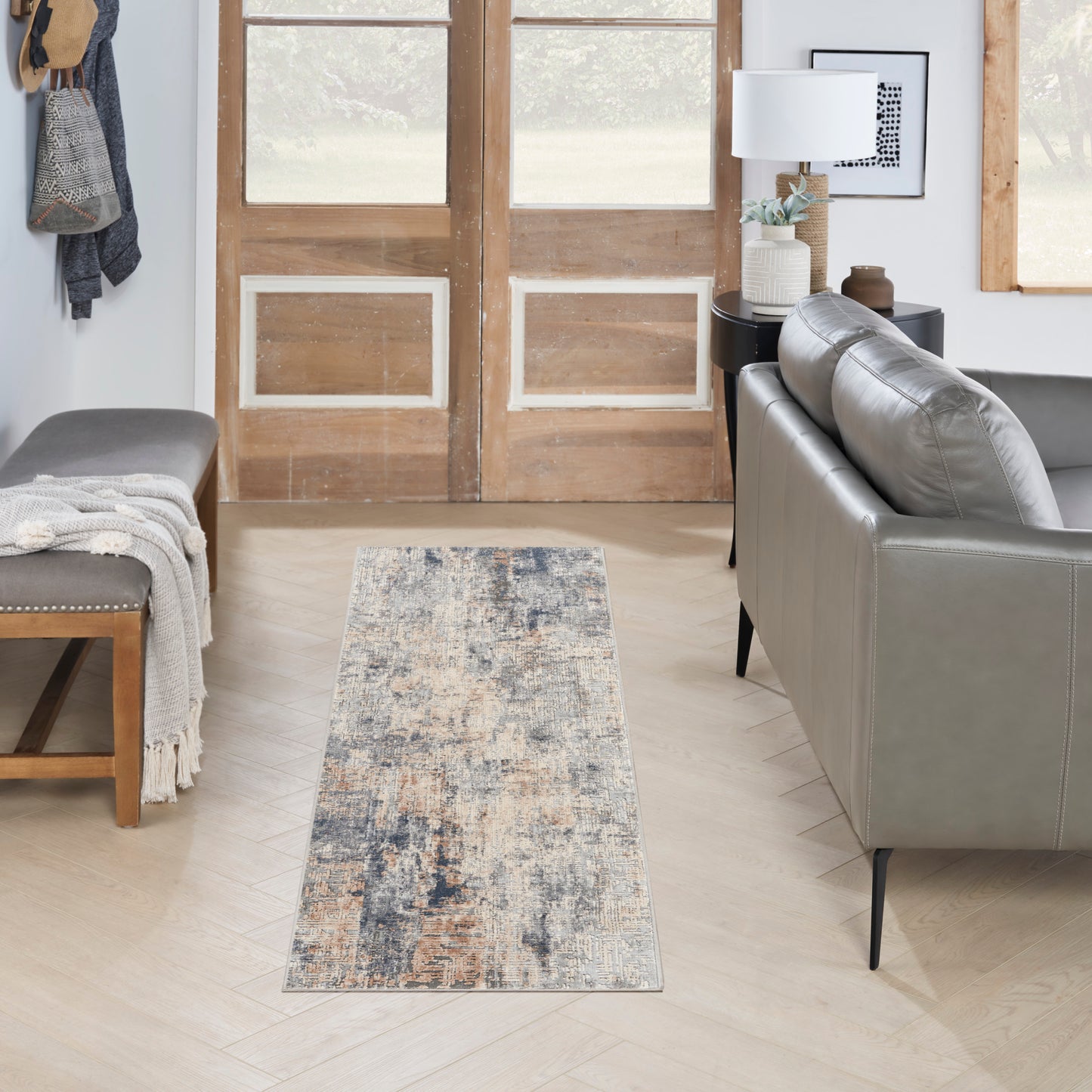 Nourison Rustic Textures 2'2" x 7'6" Grey Beige Modern Indoor Rug