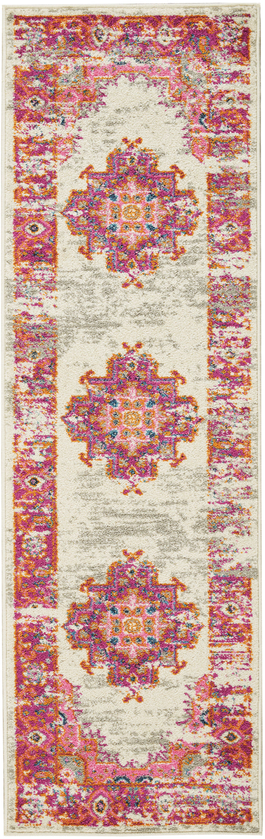 Nourison Passion 1'10" x 6' Ivory/Fuchsia Bohemian Indoor Rug