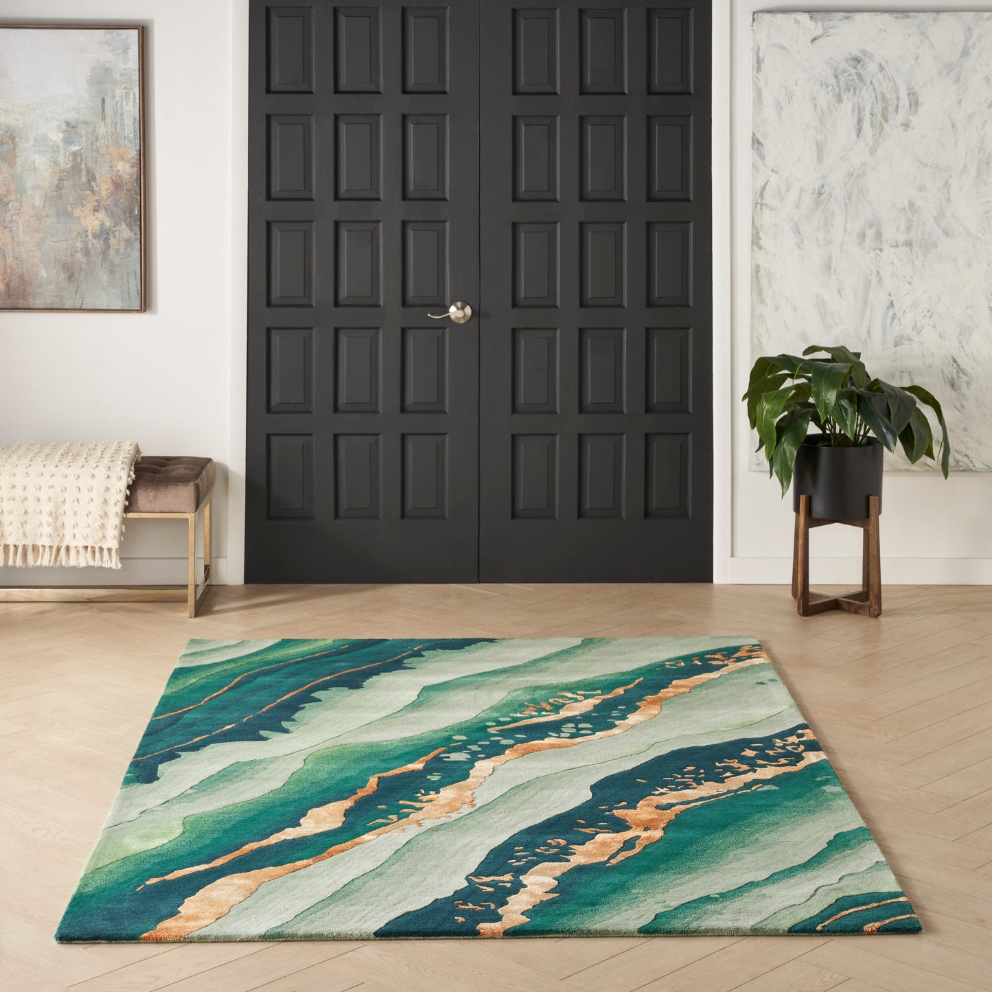 Nourison Prismatic 3'9" x 5'9" Emerald Modern Indoor Rug