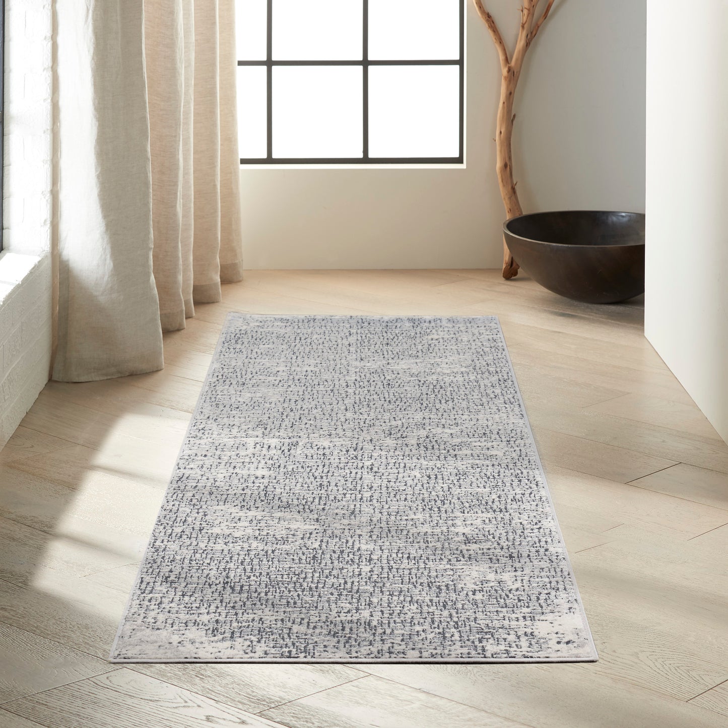 Calvin Klein CK970 Vapor 2'2" x 7'6" Ivory Black Modern Indoor Rug