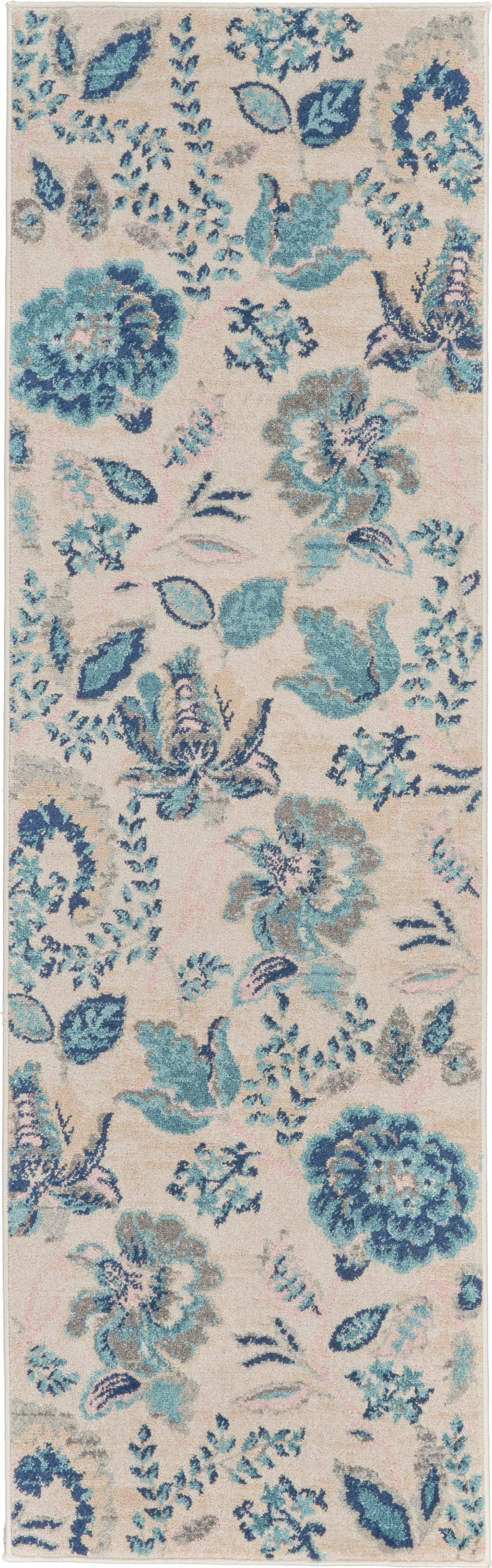 Nourison Tranquil 2'3" x 7'3" Ivory/Light Blue Farmhouse Indoor Rug