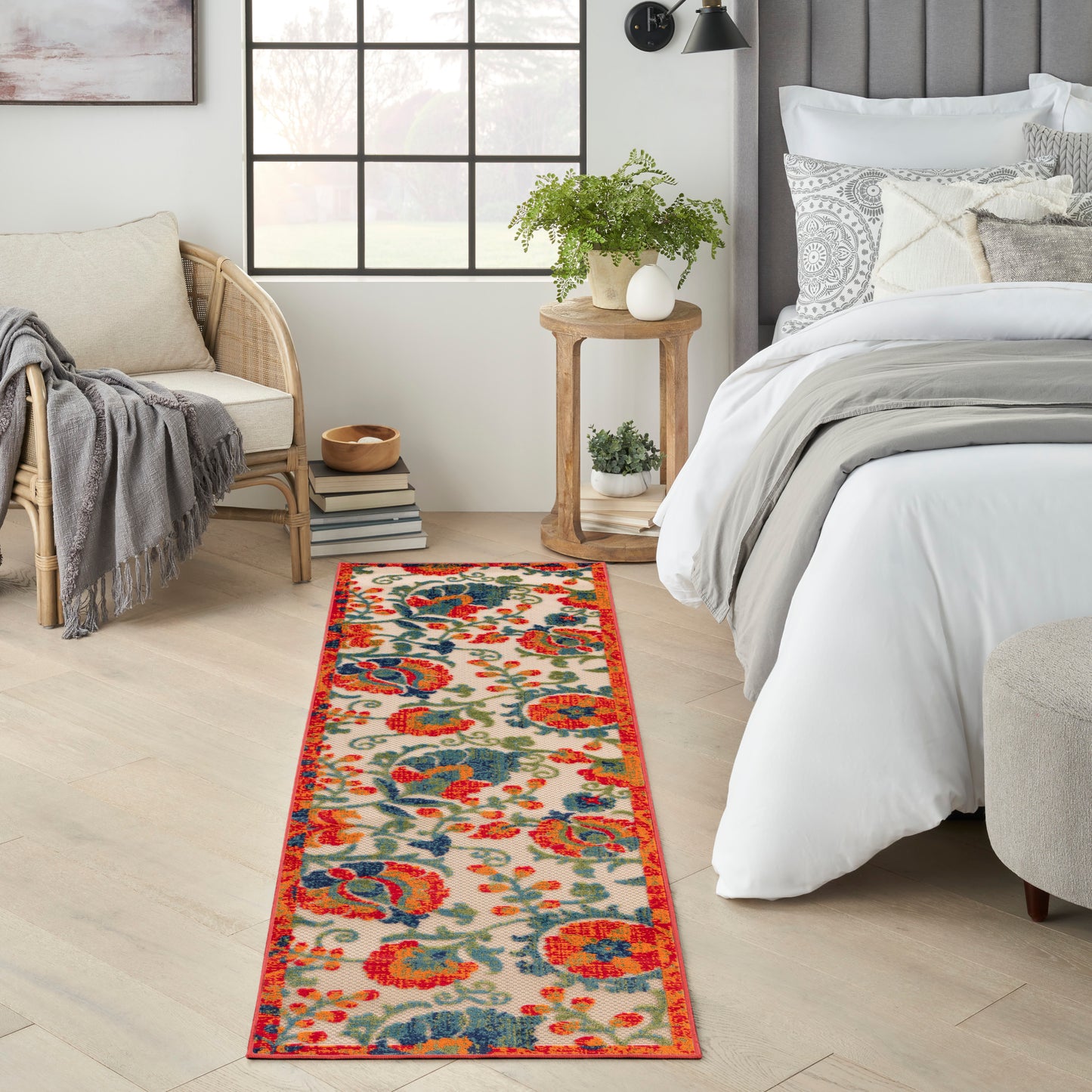 Nourison Aloha 2'3" x 8' Red Multicolor Farmhouse Rug