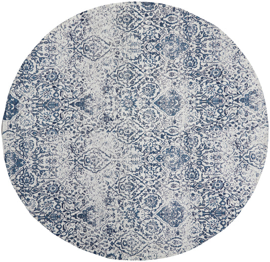 Nourison Damask 8' x Round Ivory/Navy Vintage Indoor Rug