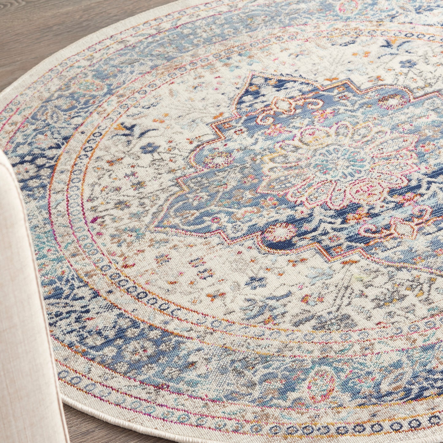 Nourison Vintage Kashan 4' x Round Ivory Blue Vintage Indoor Rug