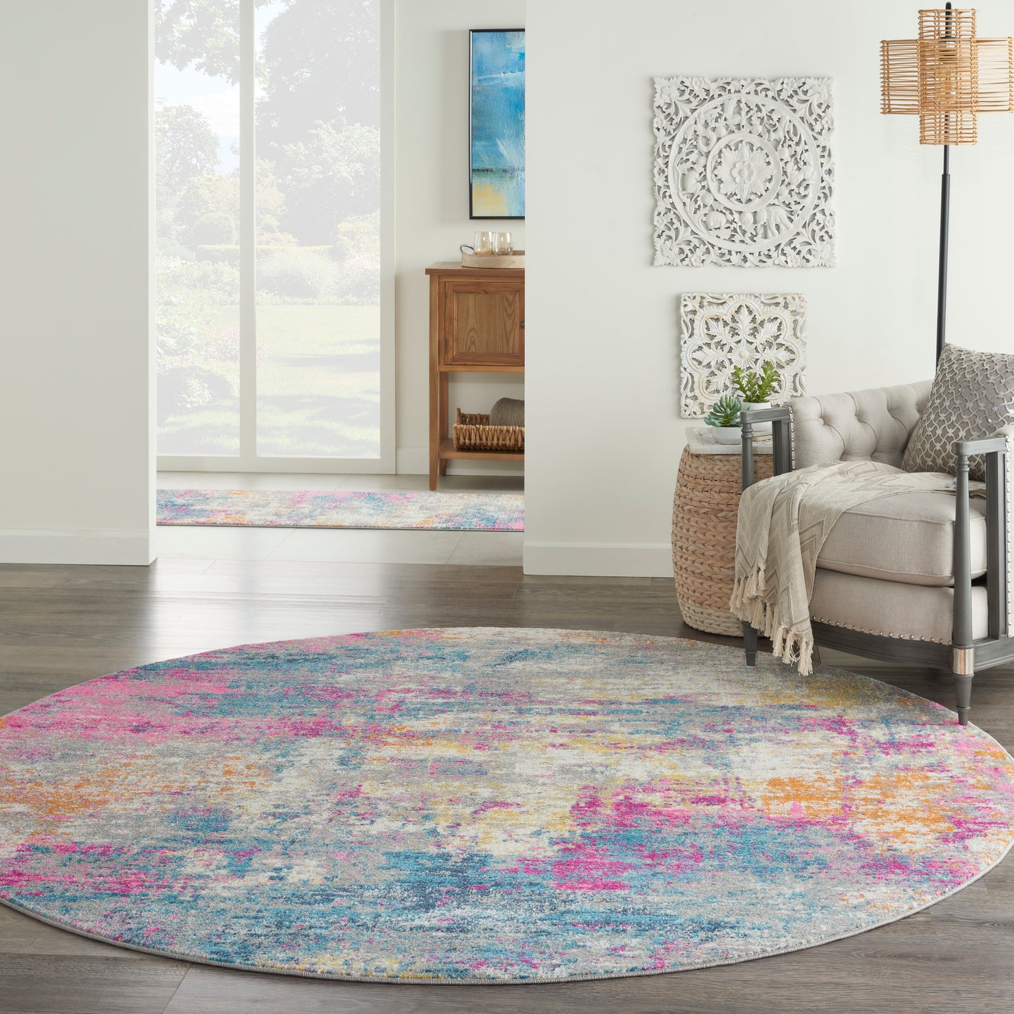 Nourison Passion 8' x Round Ivory Multicolor Modern Indoor Rug