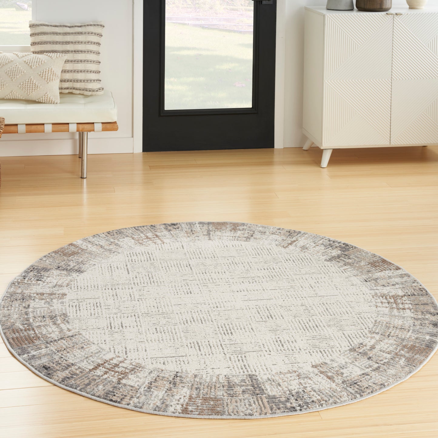 Nourison Elation 5'3" x Round Ivory Grey Modern Indoor Rug