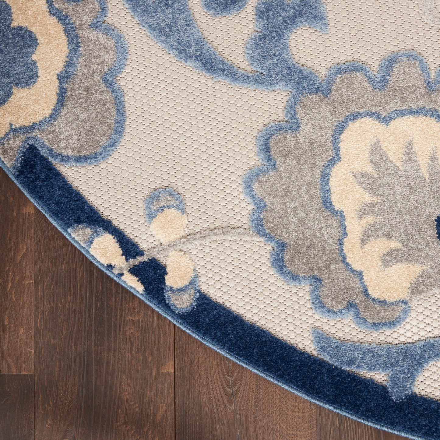 Nourison Aloha 5'3" x Round Blue Grey Farmhouse Rug