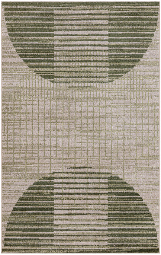 Nourison Astra Machine Washable 3'3" x 5' Ivory Olive Mid-Century Modern Indoor Rug