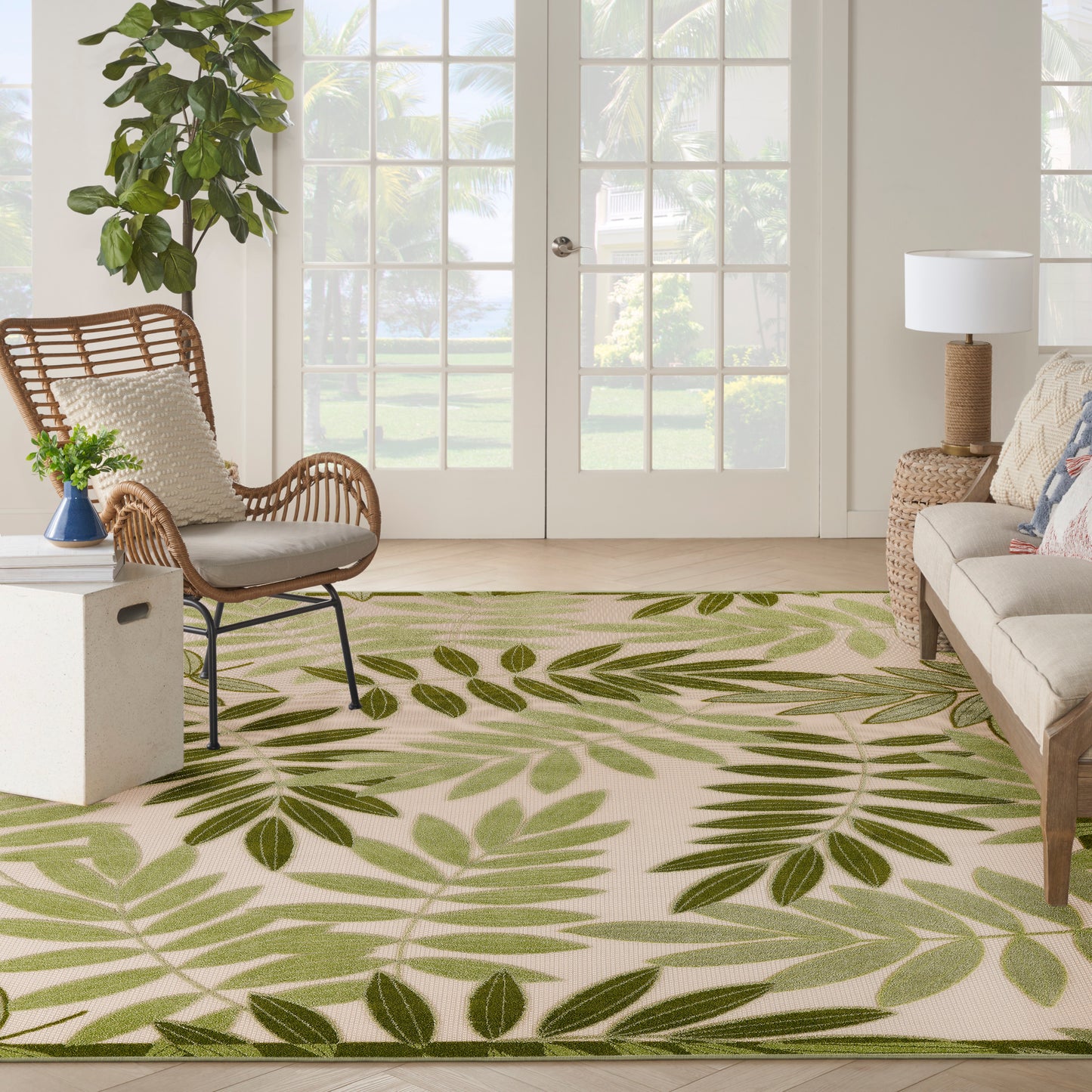 Nourison Aloha 7'10" x 10'6" Ivory Green Outdoor Rug