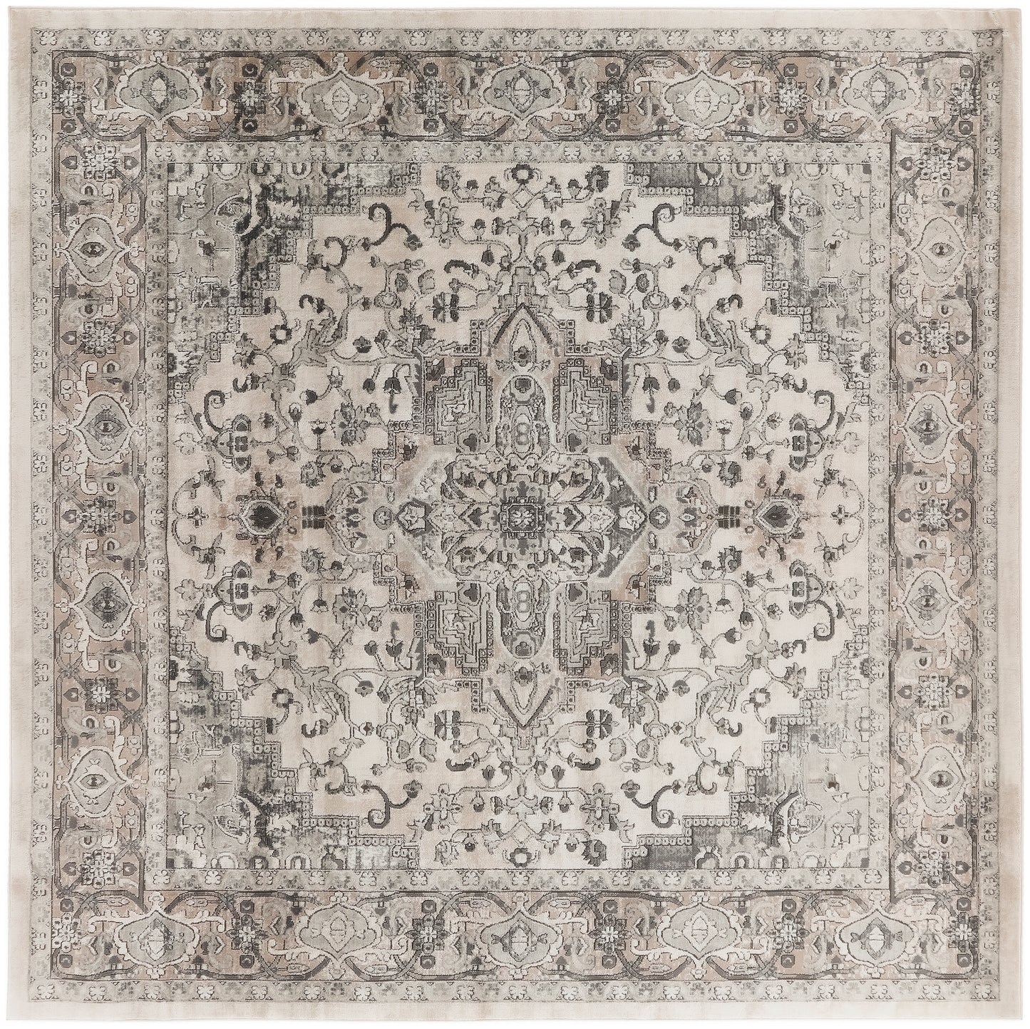 Nourison Quarry 7'10" x Square Ivory Grey Farmhouse Indoor Rug