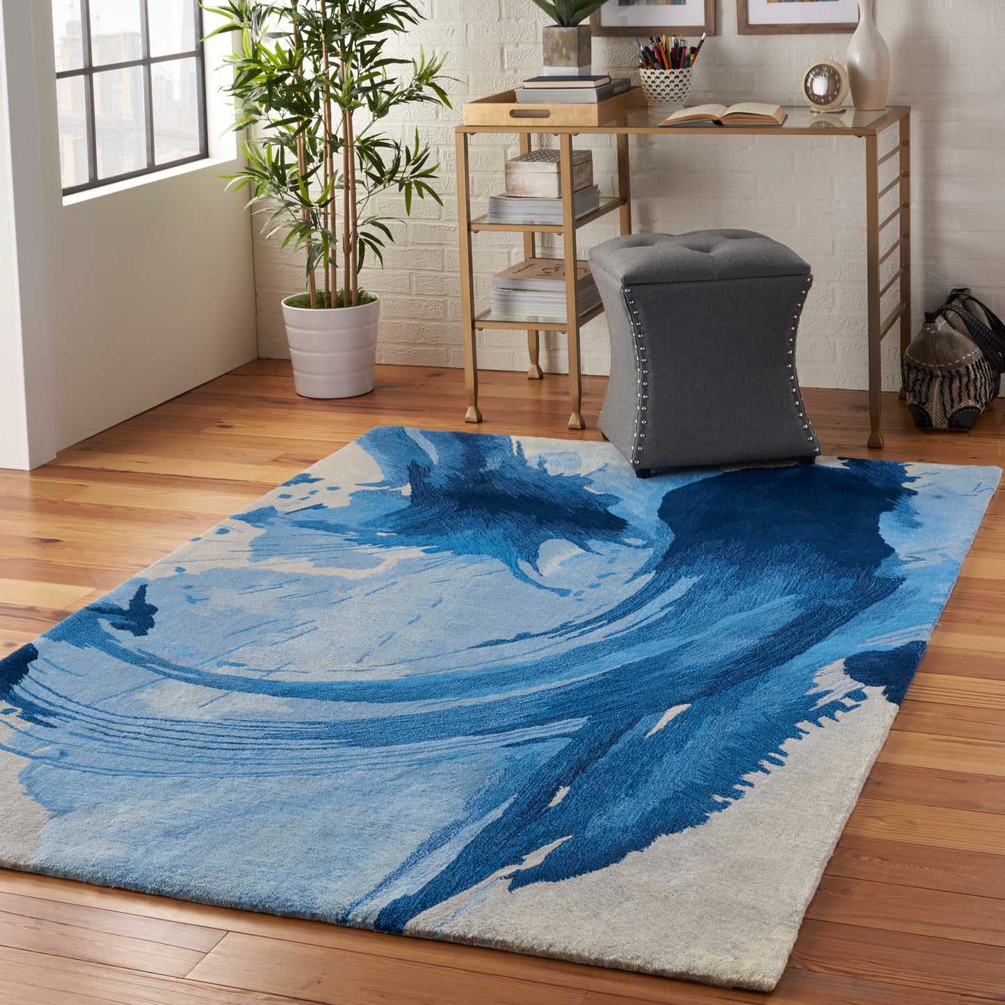 Nourison Symmetry 5'3" x 7'9" Blue Ivory Modern Indoor Rug