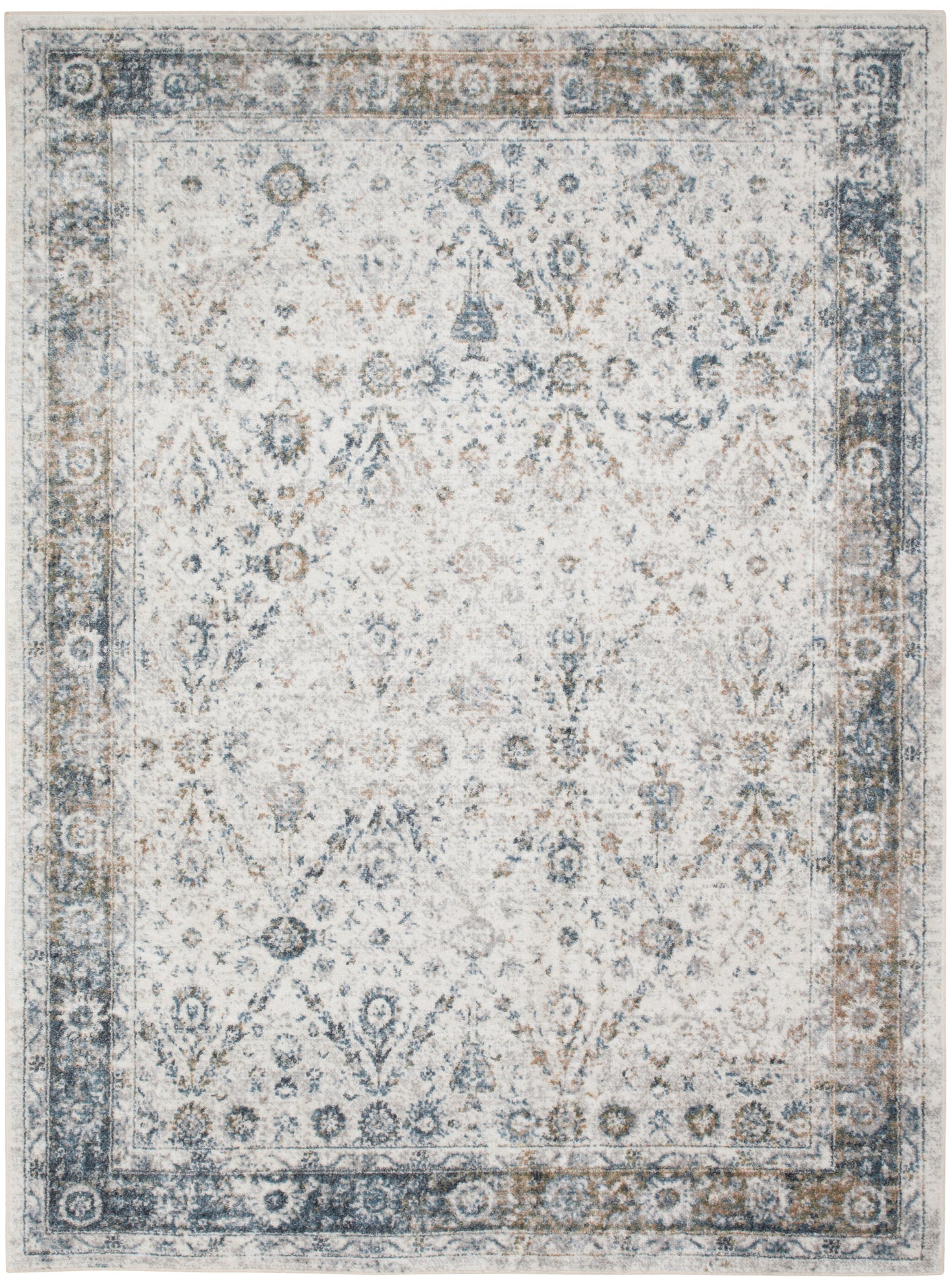 Nourison Astra Machine Washable 4' x 6' Ivory Blue Vintage Indoor Rug