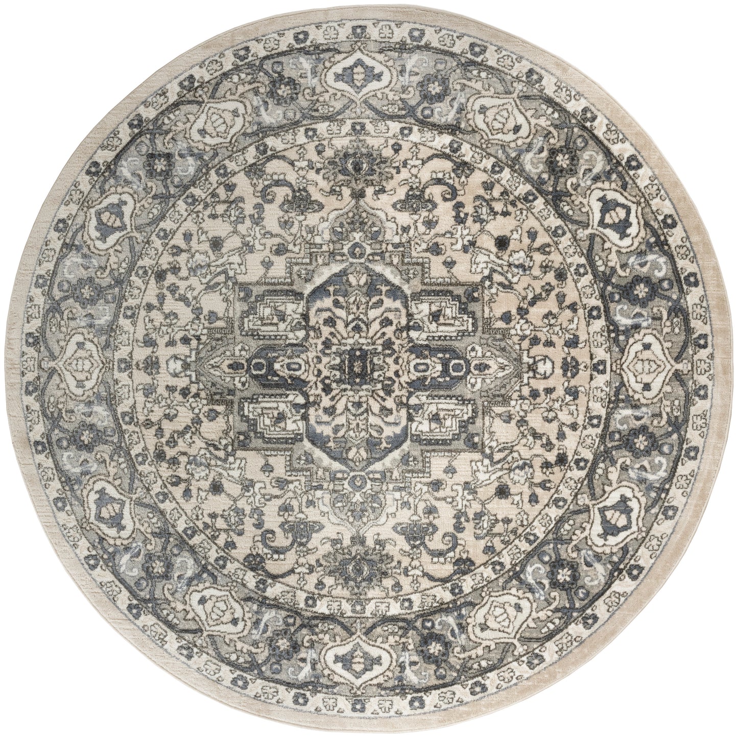 Nourison Quarry 8' x Round Ivory Blue Vintage Indoor Rug