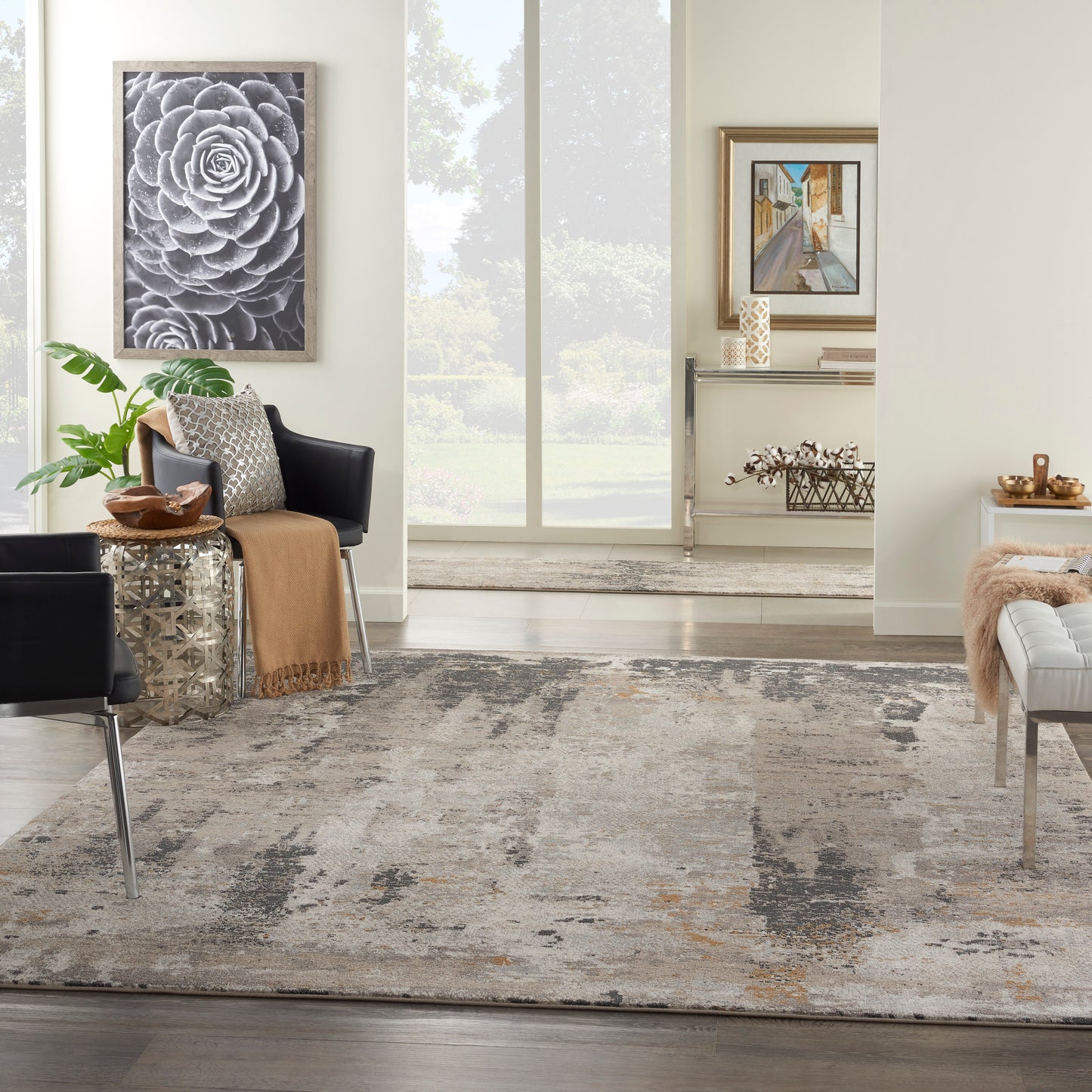 Nourison Tangra 9' x 12' Cream Grey Modern Indoor Rug