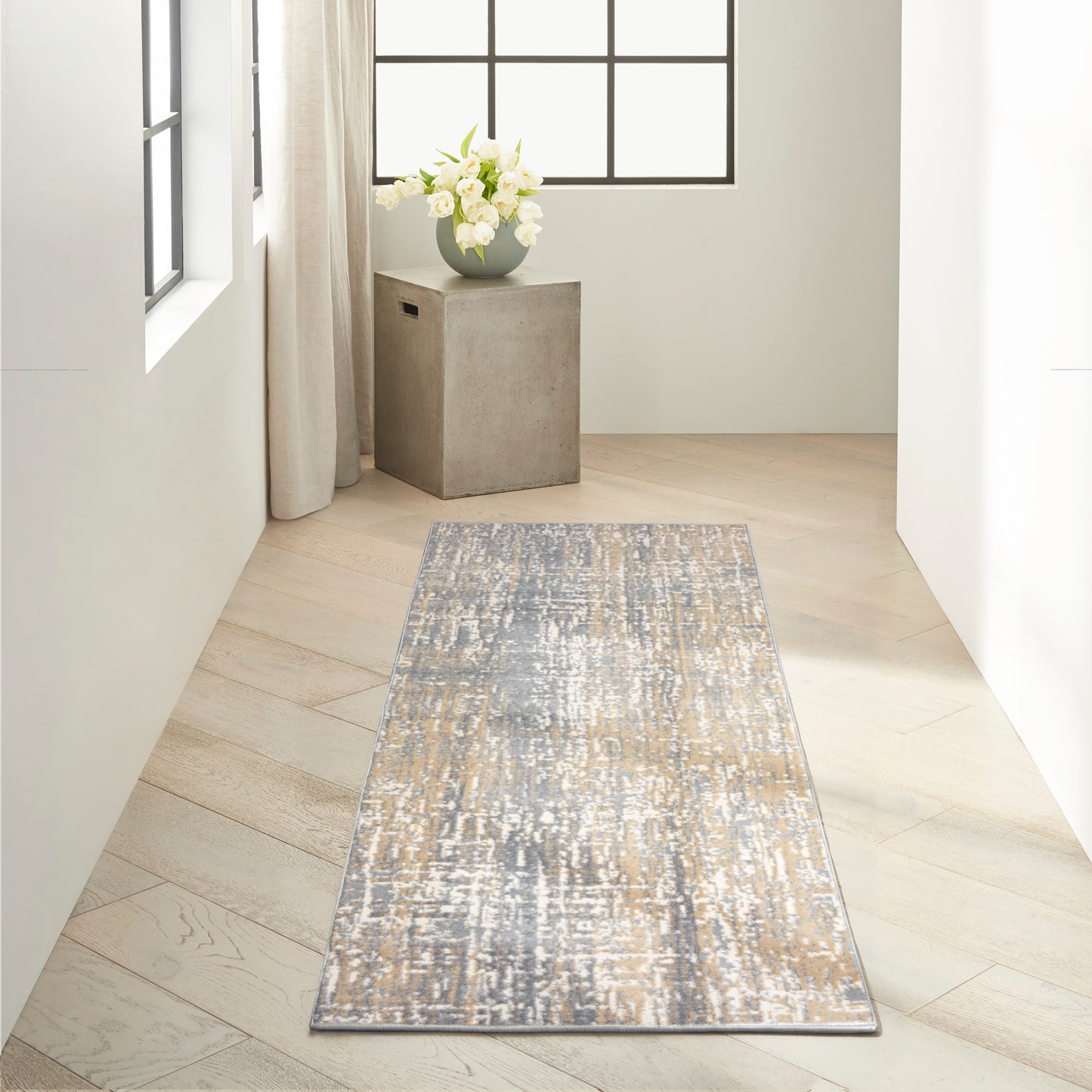 Calvin Klein CK005 Enchanting 2'3" x 7'3" Grey Beige Modern Indoor Rug