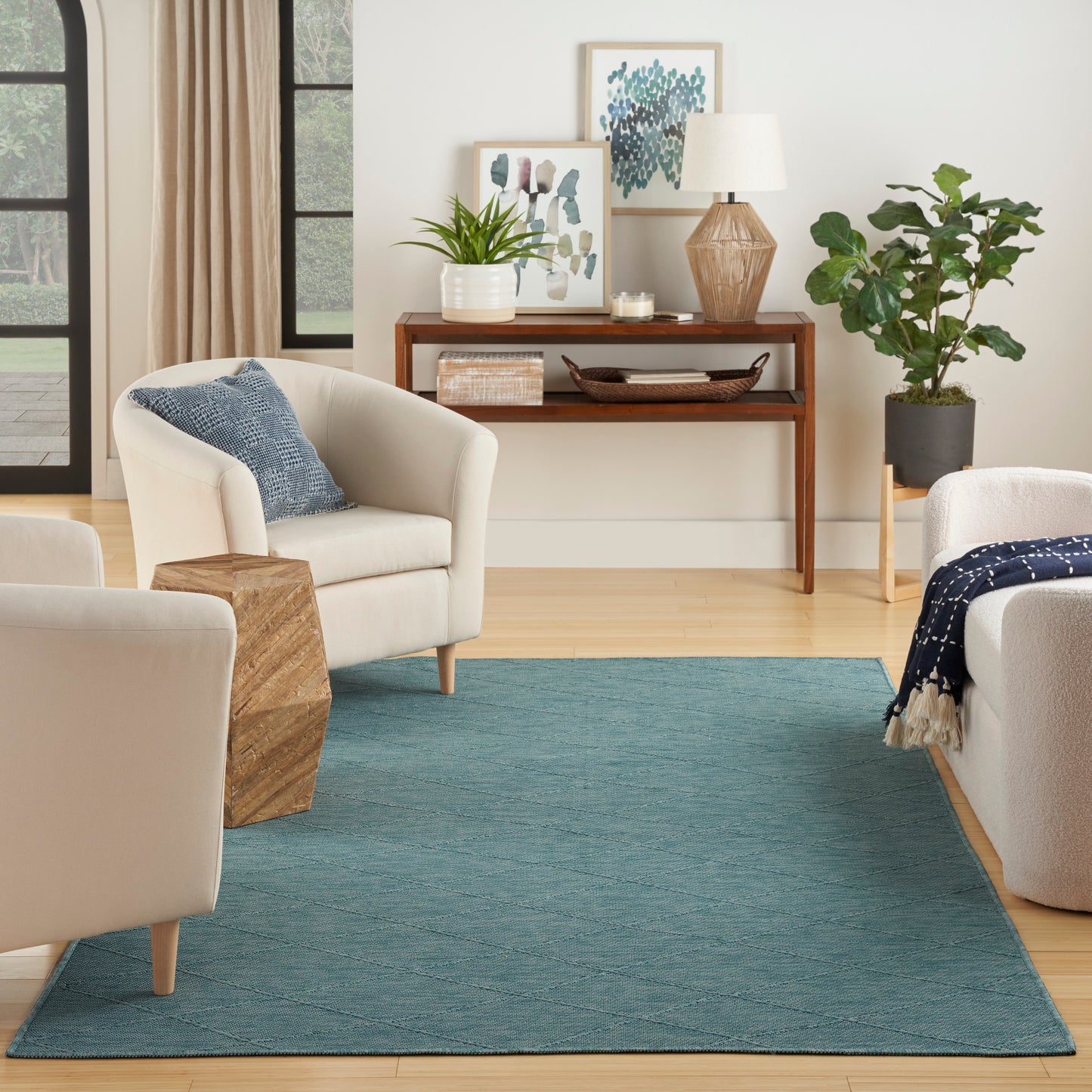 Nourison Washable Solutions 4' x 6' Aqua Modern Rug