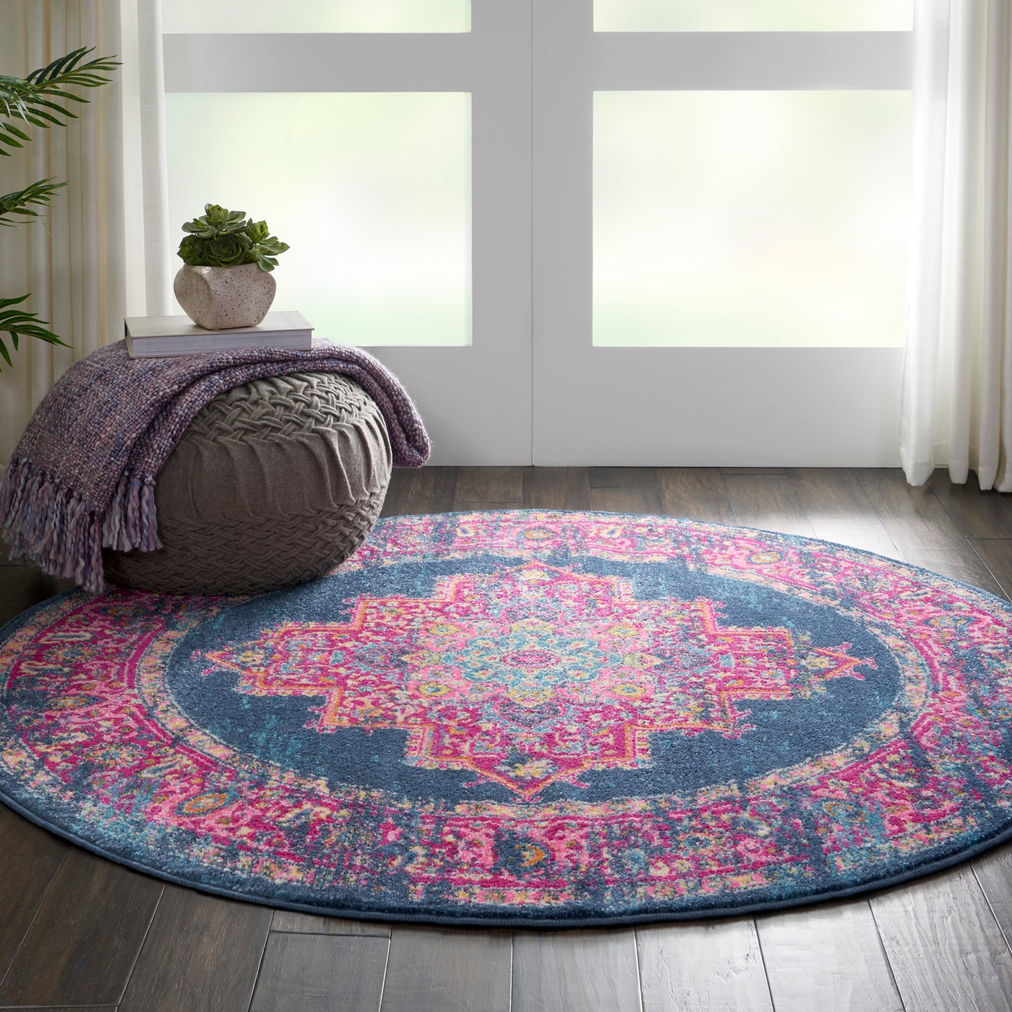 Nourison Passion 5' x Round Blue Bohemian Indoor Rug