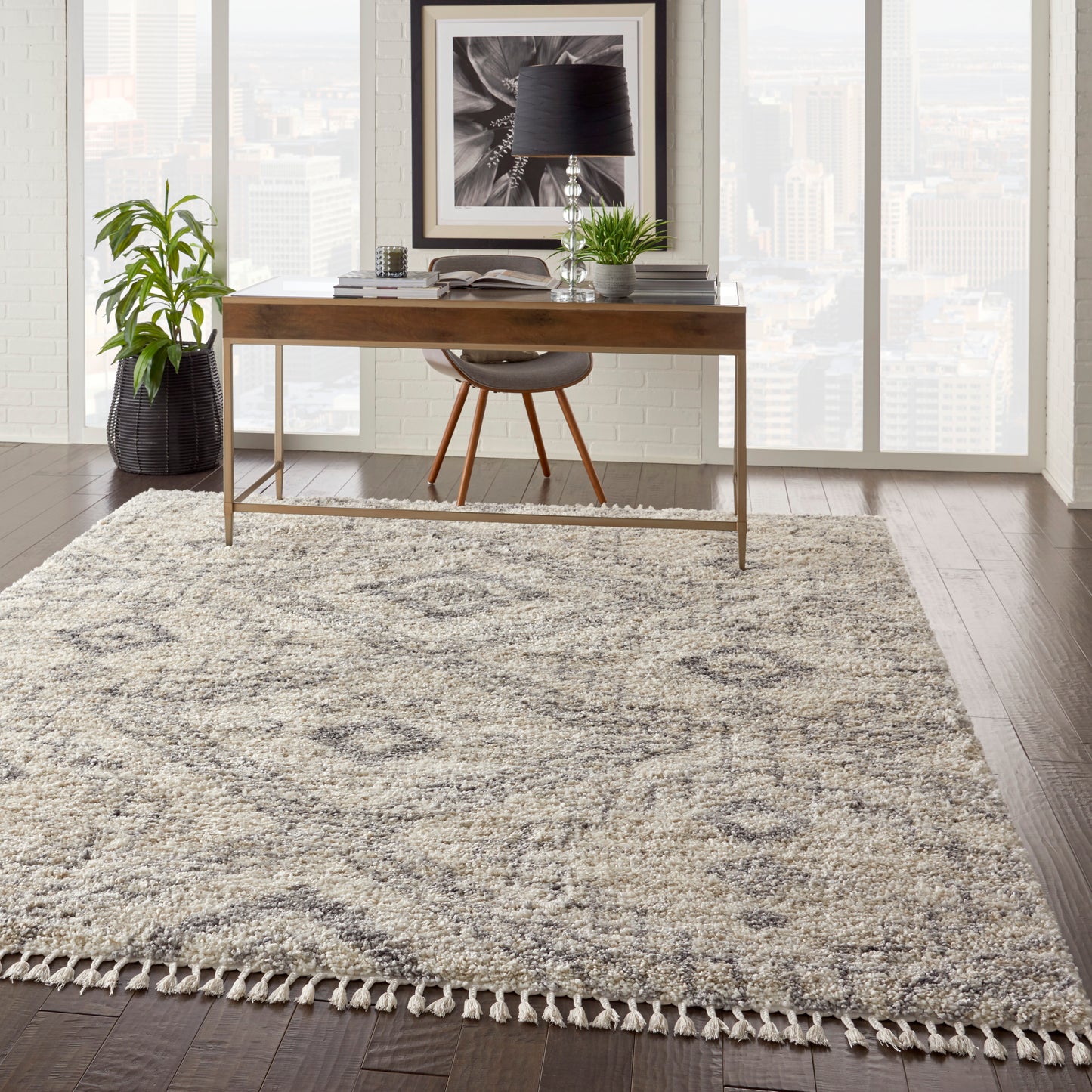 Nourison Oslo Shag 7'10" x 10'6" Ivory/Grey Shag Indoor Rug