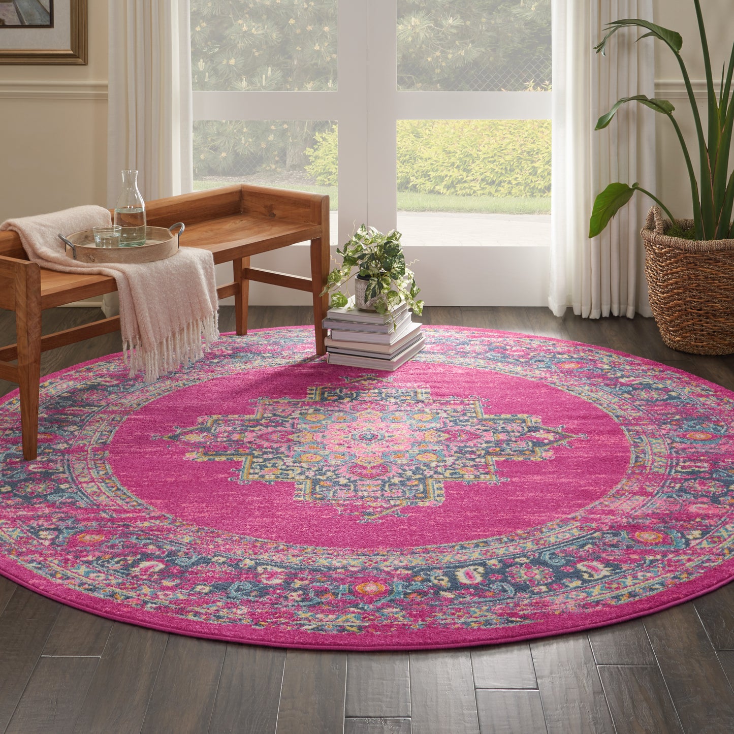 Nourison Passion 8' x Round Fuchsia Bohemian Indoor Rug