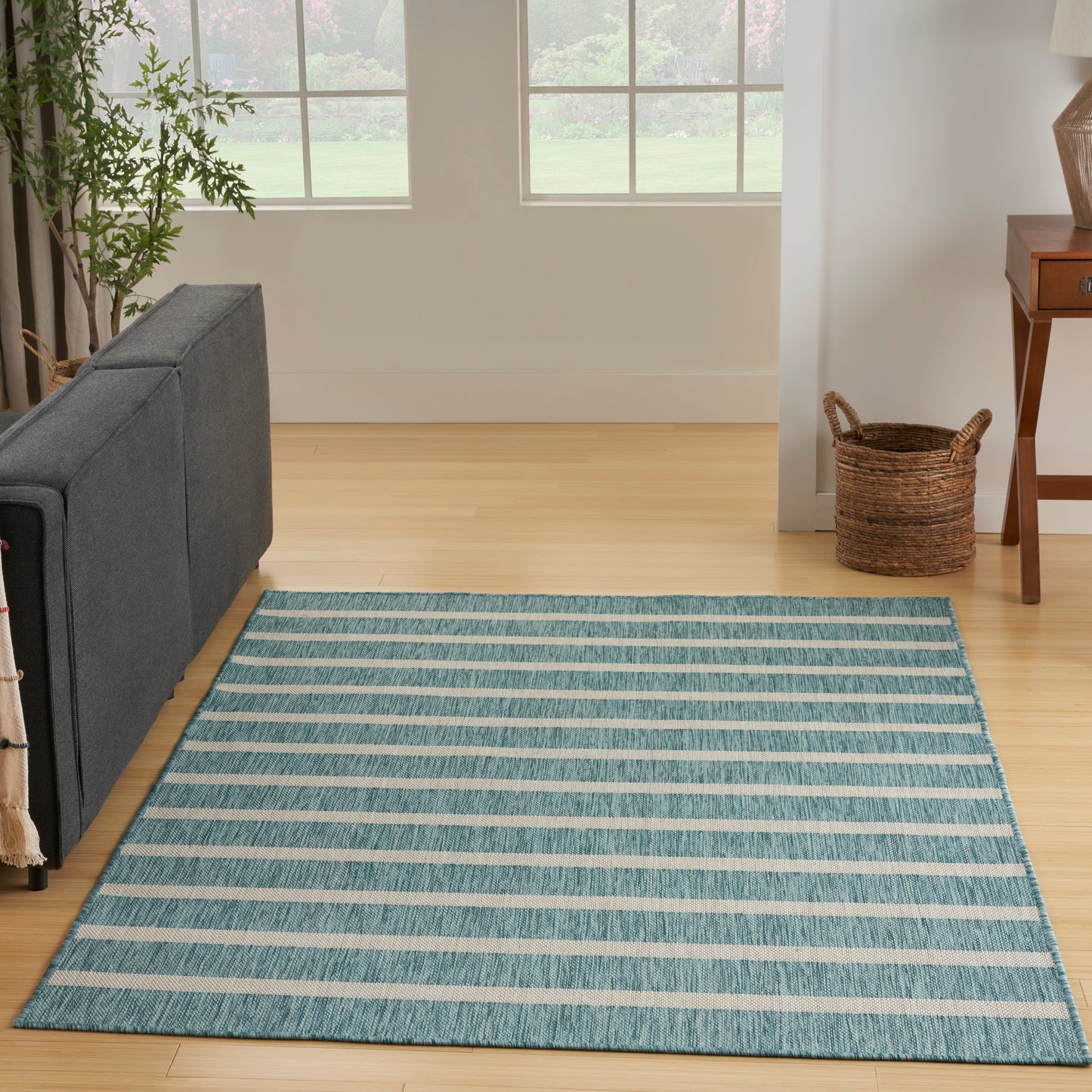 Nourison Positano 5' x 7' Aqua Ivory Modern Rug